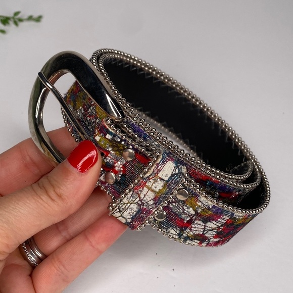 Vintage Elite California Glittery Multicolored 90s Belt Size Small Silver Buckle - Picture 3 of 10